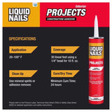 Liquid Nails Interior Projects Synthetic Rubber Construction Adhesive 10 oz, Pack of 12