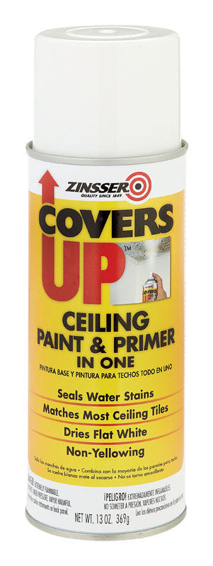 Zinsser Covers Up White Flat Solvent-Based Acrylic Ceiling Paint and Spray Primer 13 oz, Pack of 6