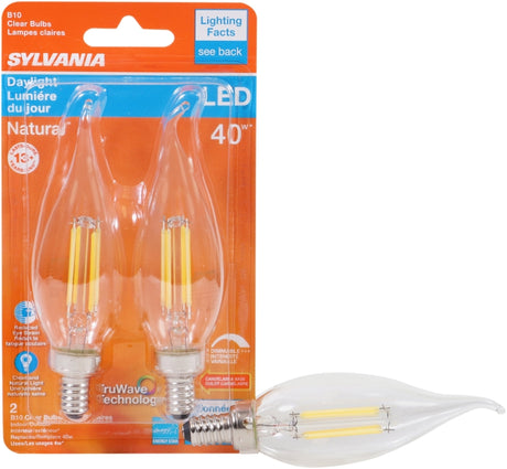 Sylvania 40791 Natural LED Bulb, Decorative, 350 Lumens, 4 W, B10 Bent Tip Lamp, 40 W Equivalent, E12 Lamp Base, Clear