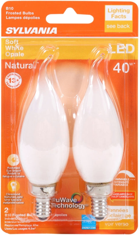 Sylvania 40779 Natural LED Bulb, Decorative, 350 Lumens, 4.5 W, B10 Bent Tip Lamp, 40 W Equivalent, E12 Lamp Base