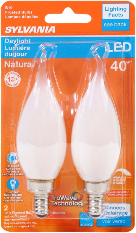 Sylvania 40780 Natural LED Bulb, 120 V, 350 Lumens, 4.5 W, B10 Bent Tip Lamp, 40 W Equivalent, E12 Lamp Base
