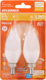 Sylvania 40781 Natural LED Bulb, 120 V, 500 Lumens, 5.5 W, B10 Bent Tip Lamp, 60 W Equivalent, E12 Lamp Base