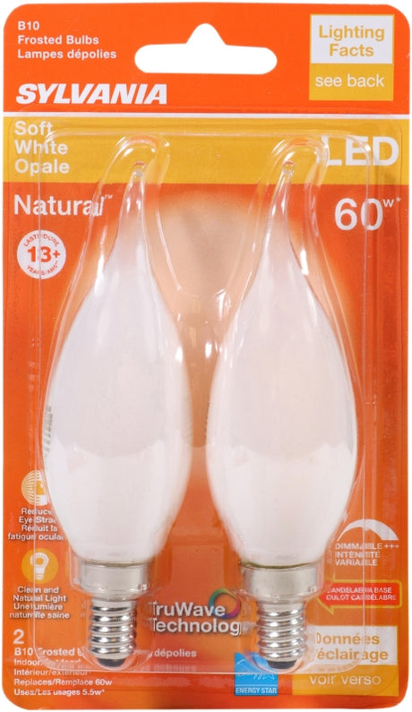 Sylvania 40781 Natural LED Bulb, 120 V, 500 Lumens, 5.5 W, B10 Bent Tip Lamp, 60 W Equivalent, E12 Lamp Base