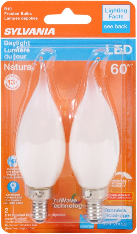 Sylvania 40782 Natural LED Bulb, Decorative, 500 Lumens, 5.5 W, B10 Bent Tip Lamp, 60 W Equivalent, E12 Lamp Base