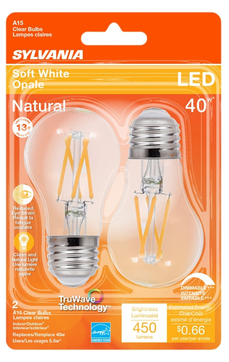 Sylvania 40761 Natural LED Bulb, General Purpose, A15 Lamp, 40 W Equivalent, E26 Lamp Base, Dimmable, Clear