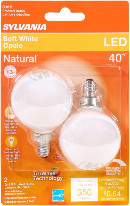 Sylvania 40797 Natural LED Bulb, 120 V, 350 Lumens, 4.5 W, G16.5 Lamp, 40 W Equivalent, E12 Lamp Base, Dimmable