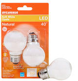 Sylvania 40799 Natural LED Bulb, Globe, G16.5 Lamp, 40 W Equivalent, E26 Lamp Base, Dimmable, Frosted, Soft White Light