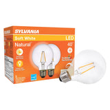 Sylvania 40764 LED Bulb, Globe, G25 Lamp, 40 W Equivalent, E26 Lamp Base, Dimmable, Clear, Soft White Light