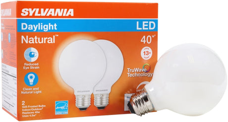 Sylvania 40766 LED Bulb, Globe, 350 Lumens, 4.5 W, G25 Lamp, 40 W Equivalent, E26 Lamp Base, Dimmable, Frosted, Daylight