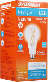 Sylvania 40770 Natural LED Bulb, 3-Way, A21 Lamp, 100 W Equivalent, E26 Lamp Base, Dimmable, Clear, Daylight Light