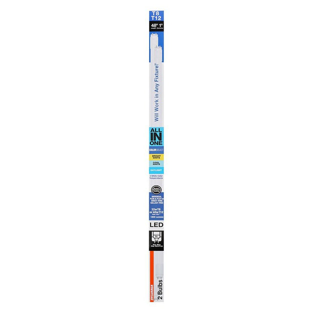Sylvania 41202 LED Bulb, Linear, Type AB Universal, 1800 Lumens, 16 W, T8 Lamp, 32 W Equivalent, Frosted, Bright White