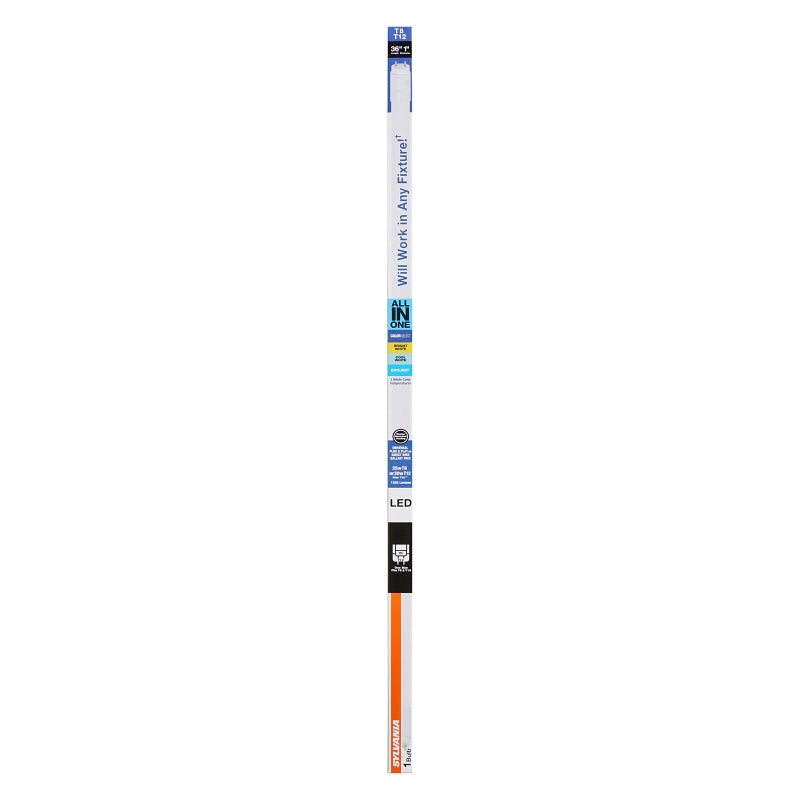 Sylvania 41204 LED Bulb, Linear, Type AB Universal, T8 Lamp, 25 W Equivalent, G13 Fluorescent Pin Lamp Base, Frosted