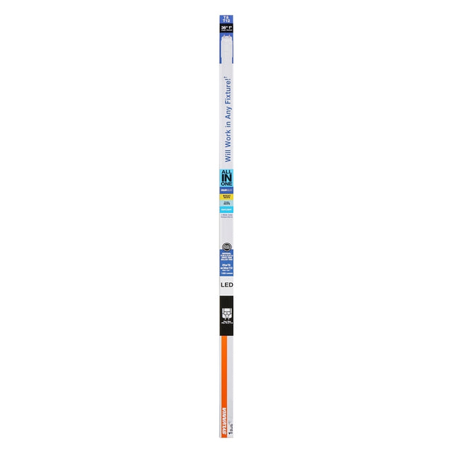 Sylvania 41204 LED Bulb, Linear, Type AB Universal, T8 Lamp, 25 W Equivalent, G13 Fluorescent Pin Lamp Base, Frosted