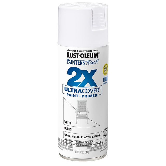 Painter's Touch 2X Ultra Cover 334048 Spray Paint, Gloss, White, 12 oz Aerosol Can