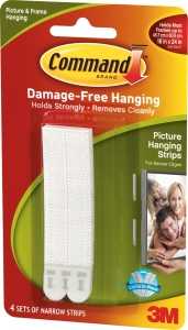Command 17207 Picture Hanging Strip, 3 lb/set, Foam, White, 3.625 in L x 0.5 in W x 0.1 in D, 4/PK