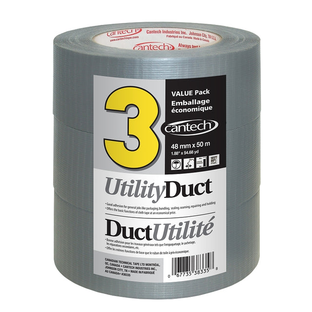 Cantech 38300 383354850 Duct Tape Roll, 50 m L, 48 mm W, Polyethylene Backing, Gray