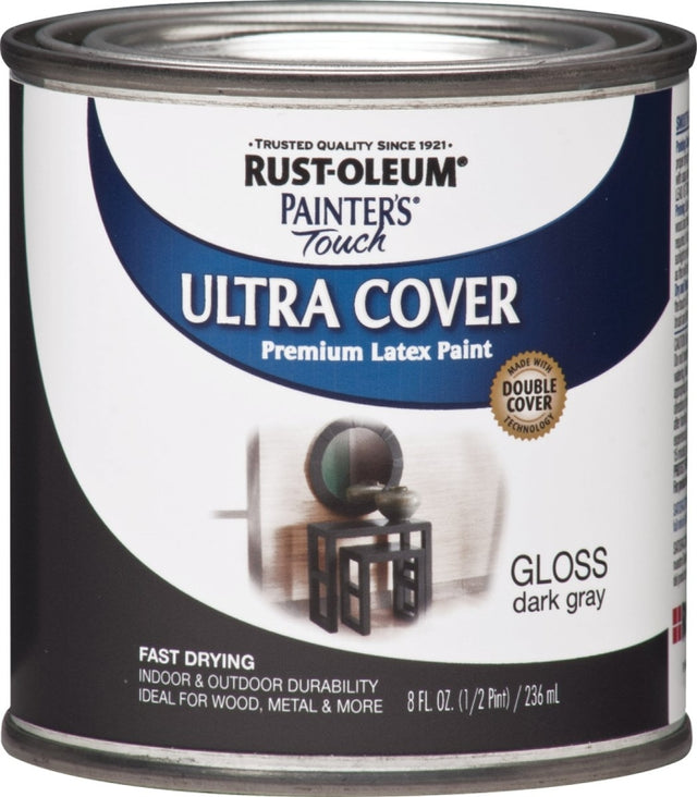 Painter's Touch Ultra Cover 1986730 Enamel Paint, Water Base, Gloss Sheen, Dark Gray, 0.5 pt, Can