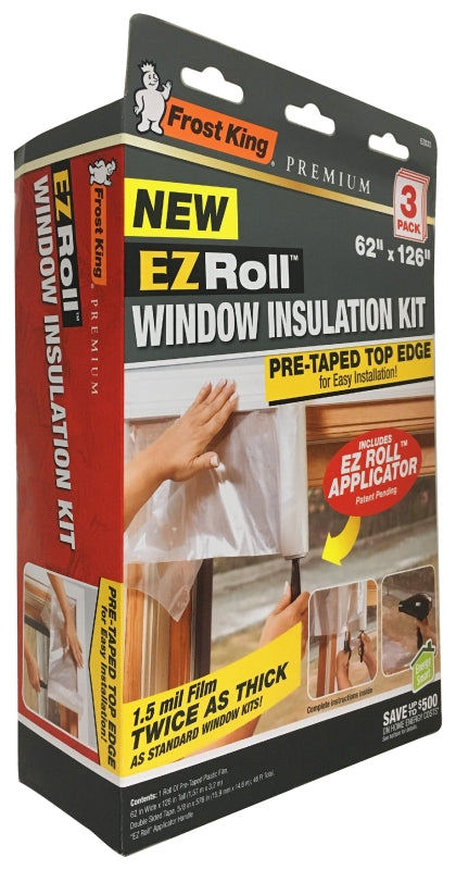 Frost King EZ833 Window Insulation Kit, 42 in W, 1.5 mm Thick, 62 in L, Plastic, Clear