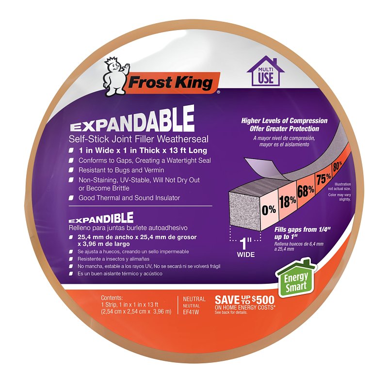 Frost King EF41-W Expandable Weatherseal, 1 in W, 13 ft L, 1 in Thick, Foam, White