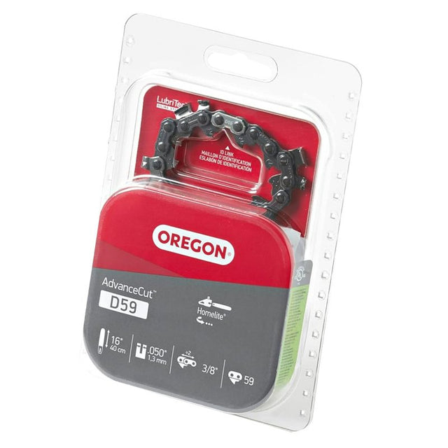 Oregon D59 Chainsaw Chain, For: Craftsman/Sears, Cub Cadet, Earthwise, Echo, Efco-Emark Chainsaws, 16 in L Bar, 0.05