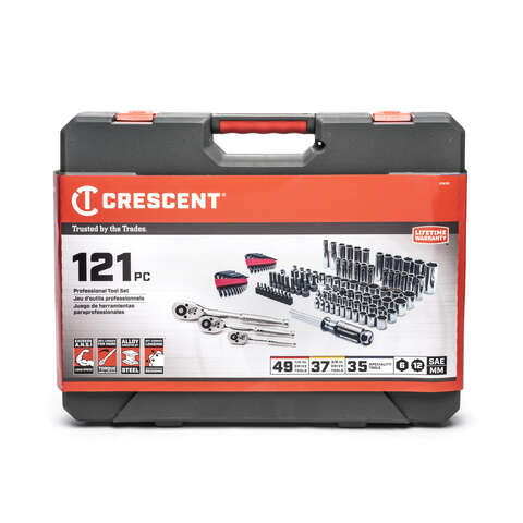 Crescent 1/4 and 3/8 in. drive Metric/SAE 6 and 12 Point Mechanic's Tool Set 121 pc