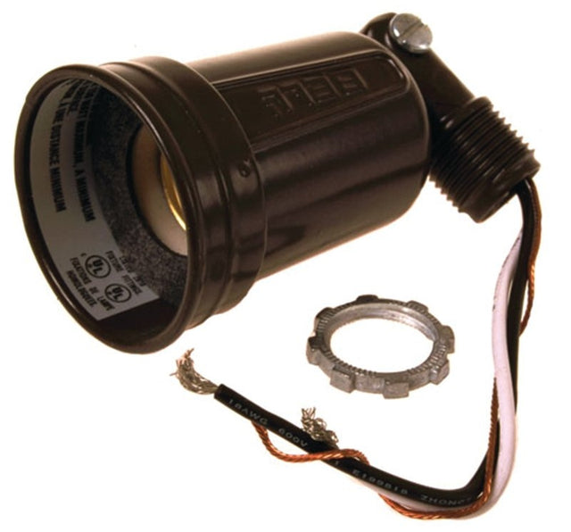 Hubbell 5606-2 Lamp Holder, Weatherproof, 5 in L x 2.094 in W x 2.094 in H Dimensions, 120 V, 75 to 150 W, Bronze