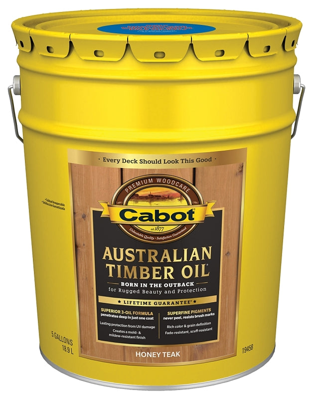 Cabot 140.0019458.008 Australian Timber Oil, Honey Teak, Liquid, 5 gal Pail