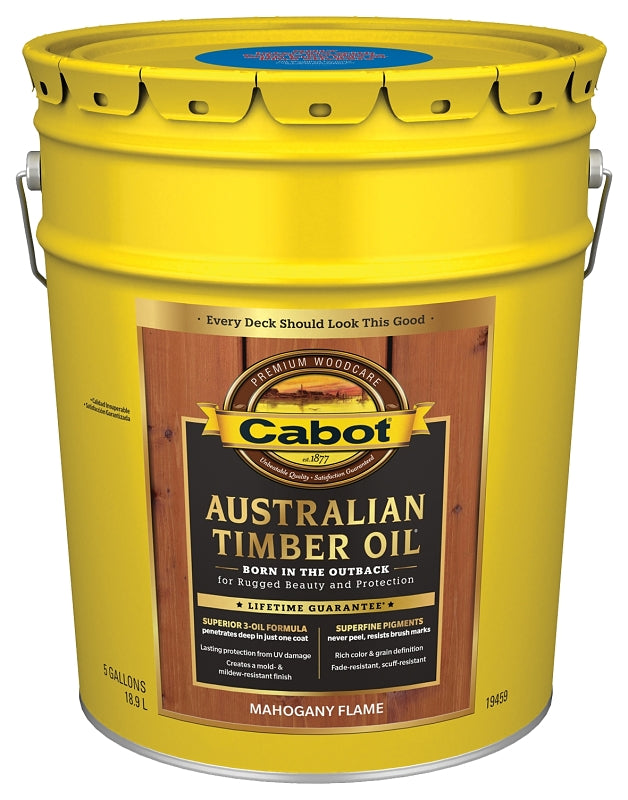Cabot 140.0019459.008 Australian Timber Oil, Mahogany Flame, 5 gal Pail, Liquid