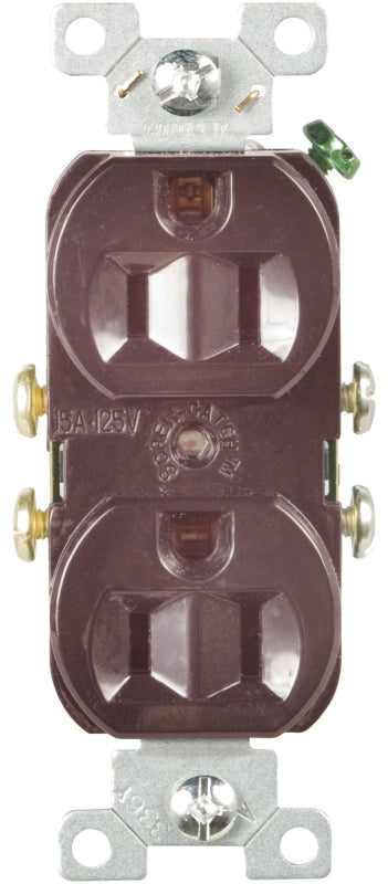 Eaton Wiring Devices CR15B Duplex Receptacle, PVC, Brown, 2-Pole, 15 A, 125 V, Side Wiring, NEMA: 5-15R