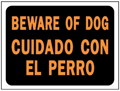Hy-Ko Hy-Glo Series 3060 Identification Sign, 8-1/2 x 12 in Dimensions, Rectangular, BEWARE OF DOG CUIDADO CON EL PERRO, Pack of 10