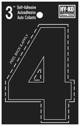 Hy-Ko 30400 Series 30404 Die-Cut Number, Character: 4, 3 in H Character, Black Character, Vinyl, Pack of 10