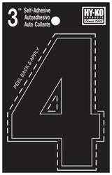 Hy-Ko 30400 Series 30404 Die-Cut Number, Character: 4, 3 in H Character, Black Character, Vinyl, Pack of 10