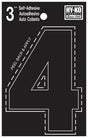 Hy-Ko 30400 Series 30404 Die-Cut Number, Character: 4, 3 in H Character, Black Character, Vinyl, Pack of 10