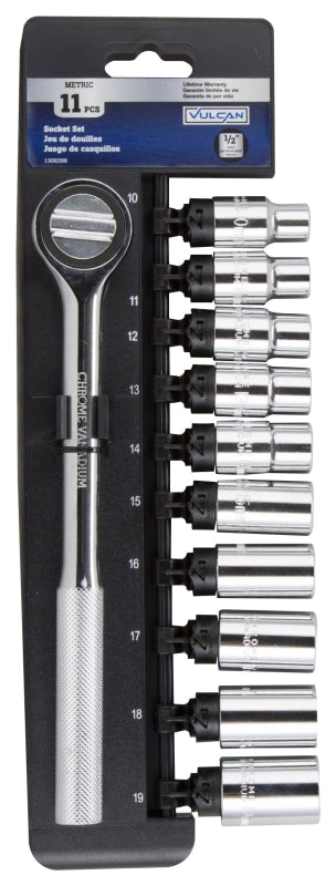 Vulcan 11PC-4M Socket Set, Chrome Vanadium Steel, Chrome