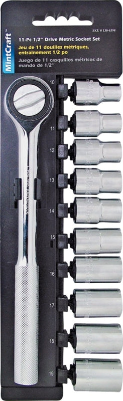 Vulcan 11PC-4M Socket Set, Chrome Vanadium Steel, Chrome