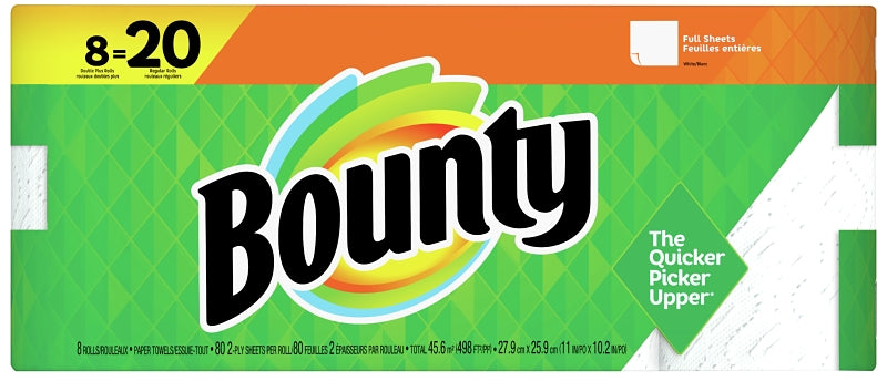Bounty 67090 Double Roll Paper Towel, 2-Ply, White, 8 PK