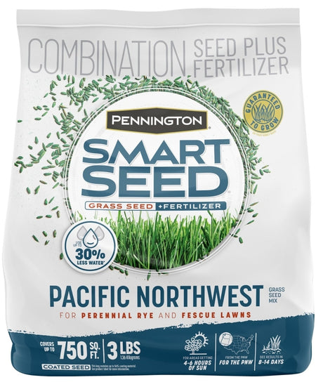Pennington 100543712 Grass Seed and Fertilizer Mix, Pacific Northwest, 3 lb Bag, 750 sq-ft Coverage Area