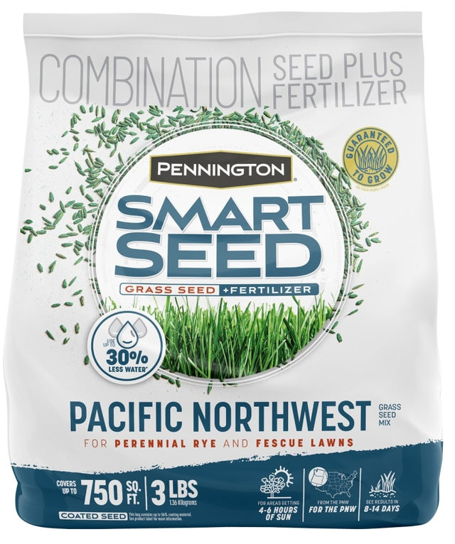 Pennington 100543712 Grass Seed and Fertilizer Mix, Pacific Northwest, 3 lb Bag, 750 sq-ft Coverage Area