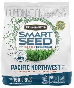 Pennington 100543712 Grass Seed and Fertilizer Mix, Pacific Northwest, 3 lb Bag, 750 sq-ft Coverage Area