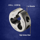 Irwin HANSON 3829 Fractional Die, 5/16-24 Thread, NF Thread, HCS