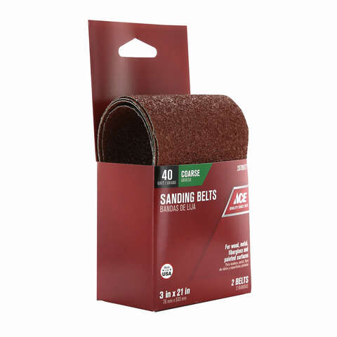 Ace 21 in. L X 3 in. W Aluminum Oxide Sanding Belt 40 Grit Extra Coarse 2 pc