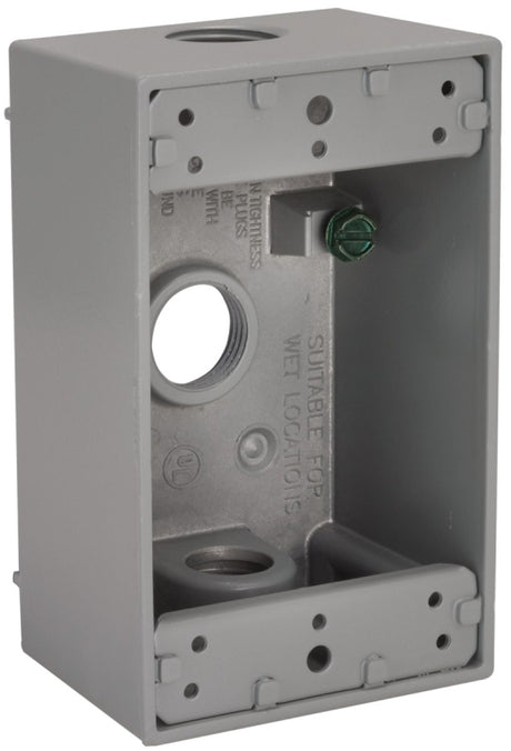 Hubbell 5320-5 Weatherproof Box, 18.3 cu-in, 3-Outlet, 1-Gang, Aluminum, Gray, Powder-Coated