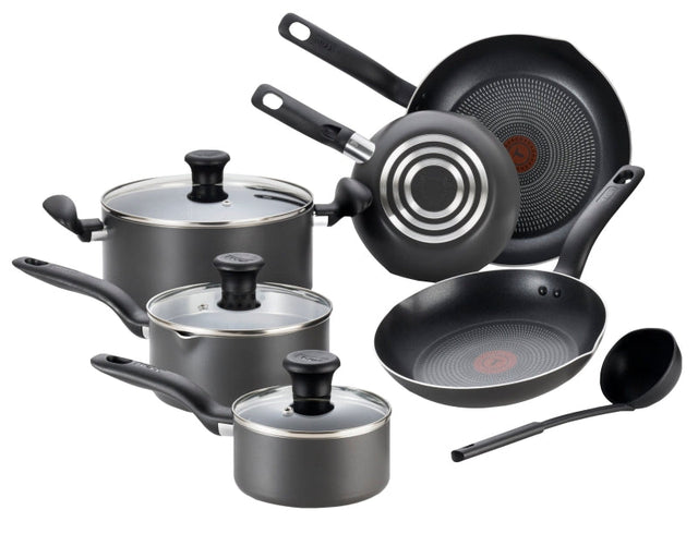 T-fal B167SA64 Cookware Set, Aluminum, Gray, 10-Piece