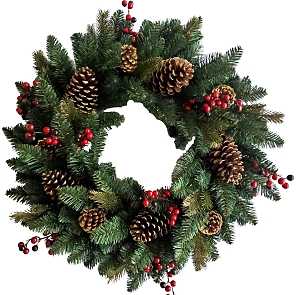 Hometown Holidays 38513 Red Cone and Berry Wreath, PVC, Wire Hook Mounting, Pack of 4