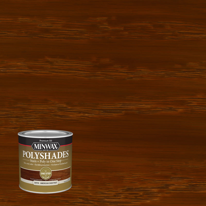 Minwax PolyShades Semi-Transparent Satin American Chestnut Stain/Polyurethane Finish 1/2 pt