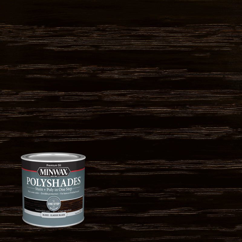 Minwax PolyShades Semi-Transparent Gloss Classic Black Stain/Polyurethane Finish 1/2 pt, Pack of 4