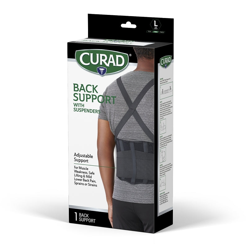 Curad ORT22200LD Back Support with Suspenders, L, Fits to Waist Size: 34 to 38 in, Hook and Loop