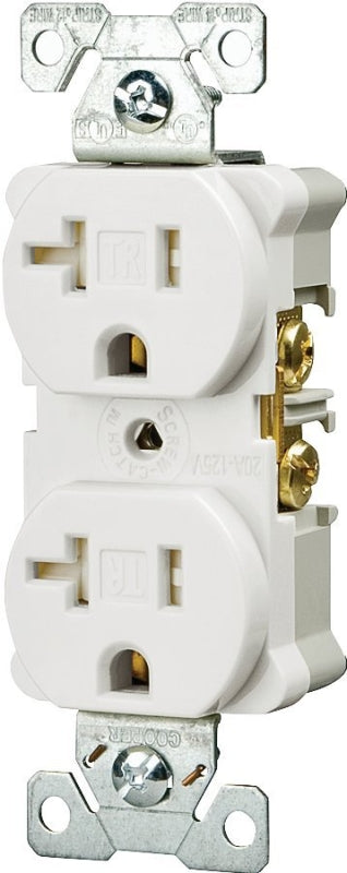 Eaton Wiring Devices TRBR20W-BXSP Duplex Receptacle, PVC, White, 2-Pole, 20 A, 125 V, Back, Side Wiring, NEMA: 5-20R