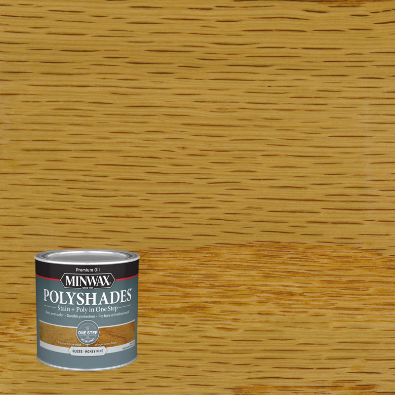 Minwax PolyShades Semi-Transparent Gloss Honey Pine Oil-Based Stain/Polyurethane Finish 1/2 pt, Pack of 4