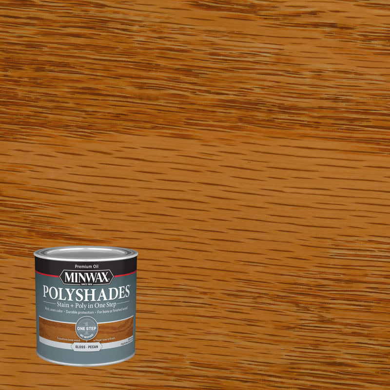 Minwax PolyShades Semi-Transparent Gloss Pecan Oil-Based Stain/Polyurethane Finish 1/2 pt, Pack of 4